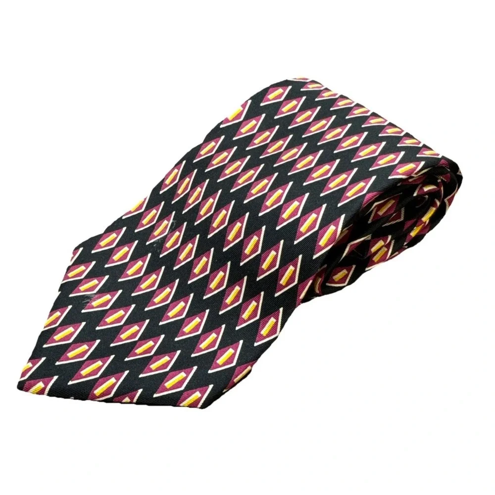 VTG Burberrys of London Mens Geometric Tie Silk Hand Sewn in USA Formal Business